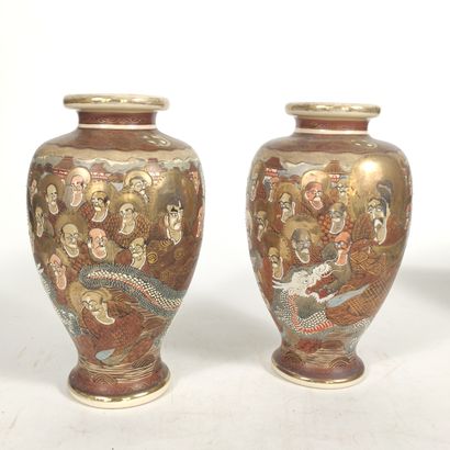Pair of Satsuma ceramic vases, decorated...
