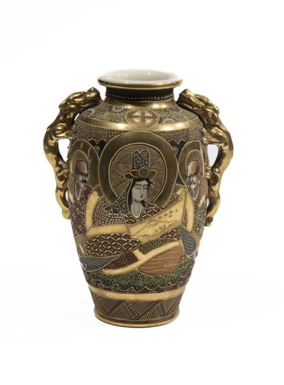 Satsuma ceramic vase, with handles in the...