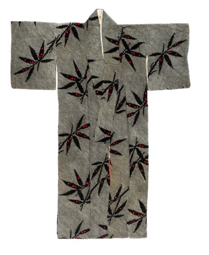 Grey Kimono, decorated with stylized bamboo...