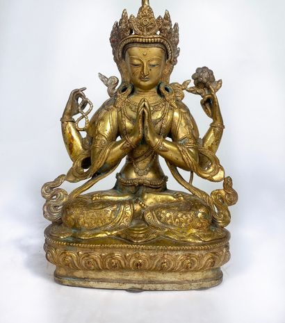 Gilt bronze statue of Chenrezig / Avalokiteshvara...