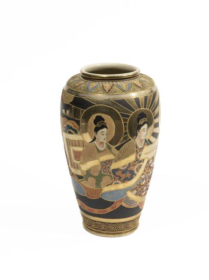 Satsuma ceramic vase, decorated with female...