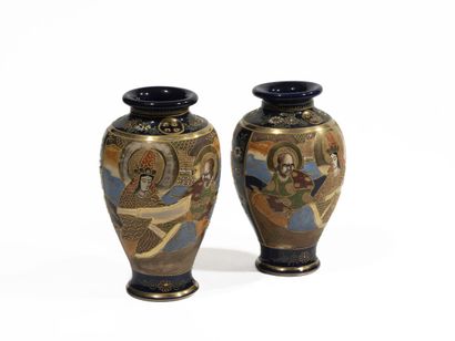 Set of two Satsuma ceramic vases, decorated...