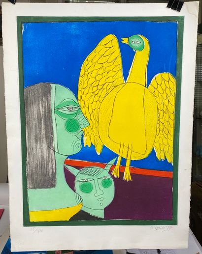  Guillaume CORNEILLE (1922-2010) 
Yellow Bird, 1977 
Eau-forte et aquatinte en couleurs...