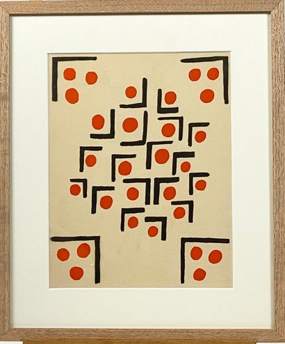 Sonia DELAUNAY (1885-1979) 
Composition, aux points rouges, 1930 
Pochoir en couleurs...