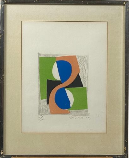  Sonia DELAUNAY (1885-1979) 
Compositions, 
Deux lithographies en couleurs, une avec...