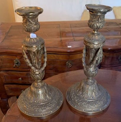 Pair of gilt bronze torches decorated with...