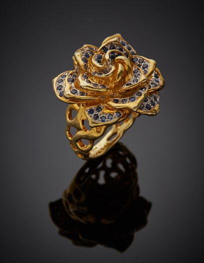  Important vermeil and silver (925‰) openwork "rose" ring, the petals paved with...