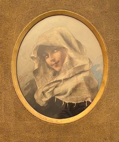 FARAZZI Portrait de jeune femme au foulard Aquarelle signée en bas à gauche et datée...