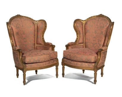 Beautiful pair of bergères with ears in gilded...