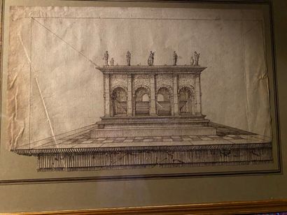ECOLE XIXème SIECLE Temple Plume et encre brune 23 x 28 cm