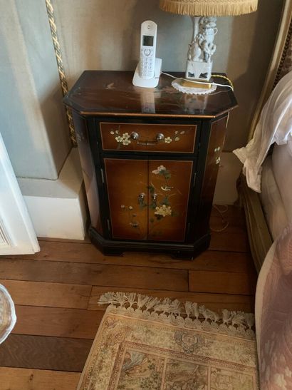 Pair of brown lacquered bedside tables with...