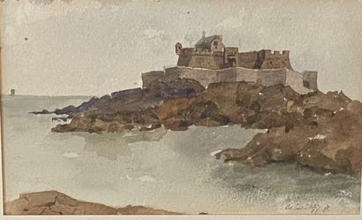 Octave COURTOIS-SUFFIT (1856-1902) Vues de Saint Malo, le fort et les remparts Paire...