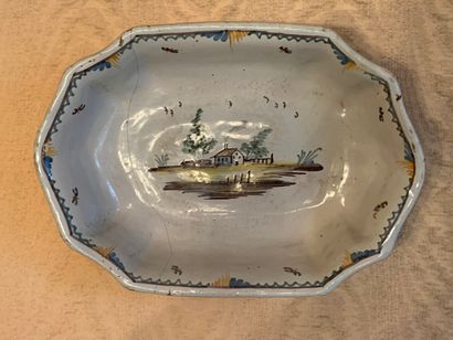 Earthenware dish with polychrome cameo decoration...