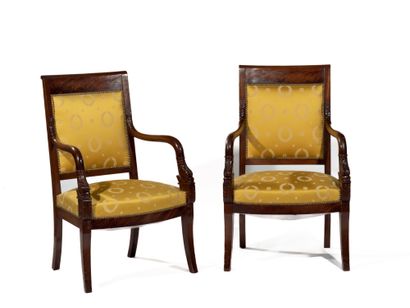 Pair of mahogany and mahogany veneered armchairs...