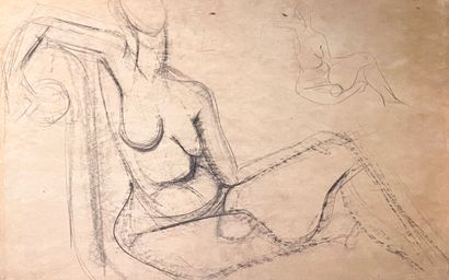  Femme nue assise, double face 
Huile sur carton, au dos esquisse au fusain 
81 x...