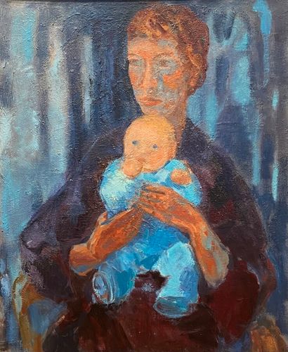 Femme au bébé 
Huile sur toile, 
73 x 60...