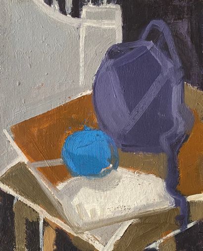  Still life with purple pitcher; seaside...
