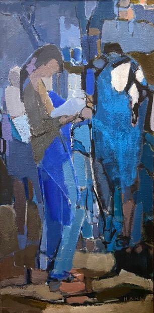 Woman in blue 
Oil on canvas, signed lower...