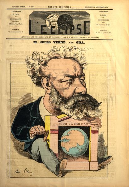 Jules Verne par Gill. Caricature parue en...