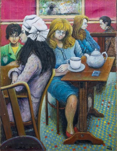 David Azuz (1942-2014) Café « Select » à Montparnasse Huile sur toile, signée en...