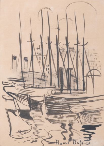 Raoul DUFY (1877-1953) (9) Port de Marseille, c. 1919-1920 Lavis d'encre sur papier,...