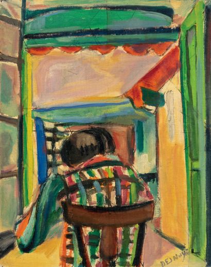 François DESNOYER (1894-1972) Fenêtre de l'atelier à Sète Huile sur carton toilé,...