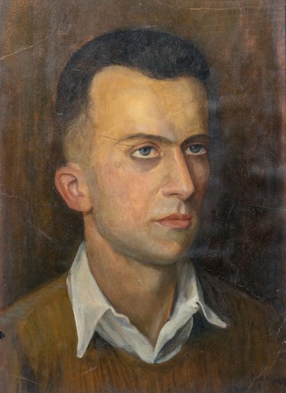 CYAN (1912-1981) Zdzislaw CYANKIEWICZ dit Portrait d'homme, 1949 Huile sur carton...