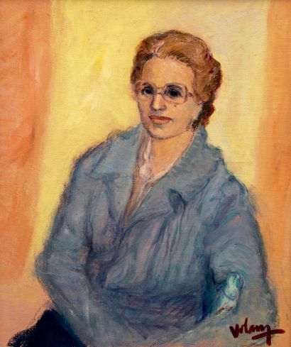 JEAN VOLANG (1921-2005) Femme assise Huile sur toile, signée en bas a droite, dédicacée...