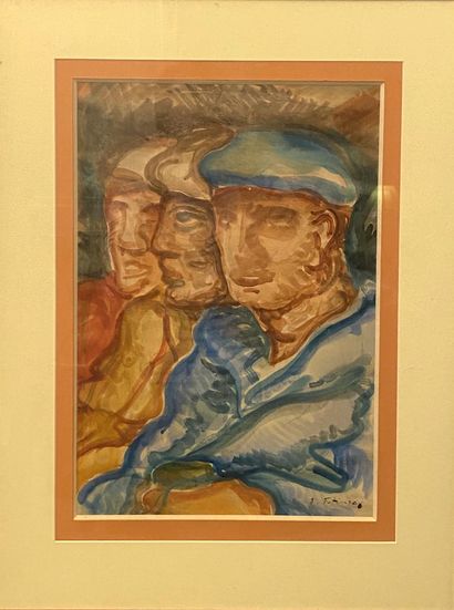 Serge FOTINSKY (1887-1971) Trois personnages Aquarelle sur papier, signée en bas...