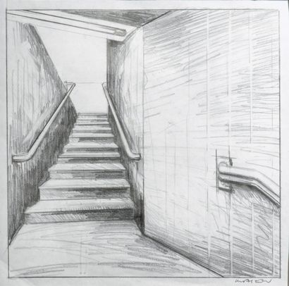 Peter KLASEN (1935) L'escalier, circa 1983 Crayon sur papier, signé en bas à droite...