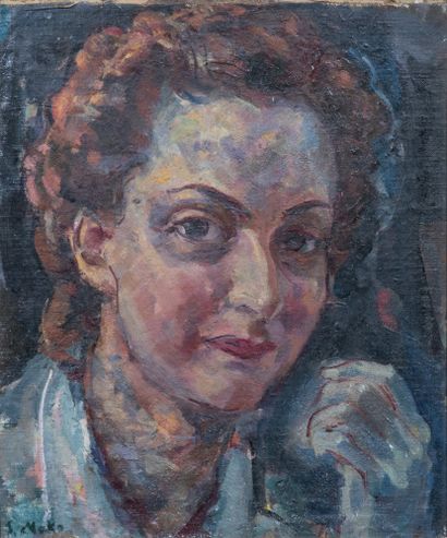 Sergej MAKO (1885-1953) Portrait de femme Huile sur carton, marouflée sur toile 39...