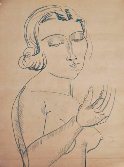 Raoul DUFY (1877-1953) Portrait de Madame Dufy, 1911 Crayon bleu sur papier, signée...