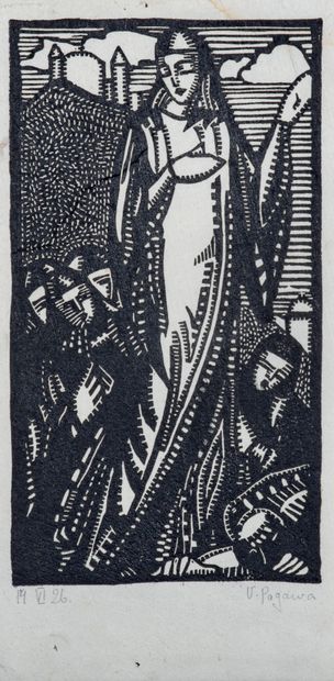 Vera PAGAVA (1907-1988) Sans titre Bois gravé sur papier, signé au crayon 23,3 x...