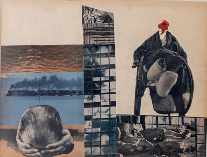 Endre BALINT (1914-1986) Tourisme, 1959 Collage sur papier, signé, titré (en hongrois),...