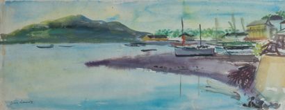 Jean LAUNOIS (1898-1942) Paysage Aquarelle sur papier, signée en bas à gauche 19,5...