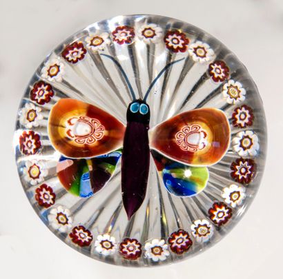 Baccarat.paperweight decorated with a butterfly...