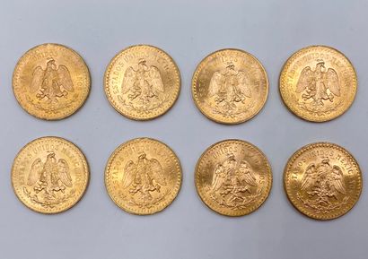  Lot de 8 pièces de 50 Pesos en or 1947