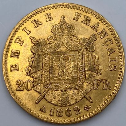  1 pièce de 20 Francs en or type " Napoléon III Tête laurée" - 1862 A 