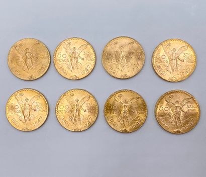 Lot de 8 pièces de 50 Pesos en or 1947