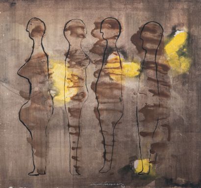 Slavko KOPAČ (1913-1995) Quatre personnages, 1963 Gouache sur papier marouflée sur...