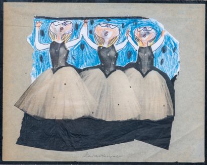 Slavko KOPAČ (1913-1995) Trois danseuses Collage et technique mixte sur papier, signé...