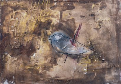 Slavko KOPAČ (1913-1995) Oiseau Peinture vinylique et technique mixte sur contreplaqué,...
