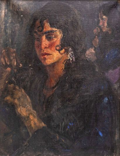  Achille ZO (1826-1901) 
Portrait d'une jeune femme espagnole 
Huile sur toile, signée...