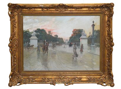  STEIN Georges (1870-1955) 
"Les Champs Elysées animés" 
Aquarelle signée en bas...