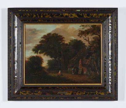  GERRITSZ DECKER Cornelis ? 
"People in a landscape". 
Oil on panel 
37 x 48,5 c...
