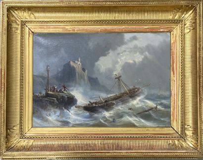  Charles Euphrasie KUWASSEG (1833/38-1904) 
Le naufrage 
Huile sur toile, signée...