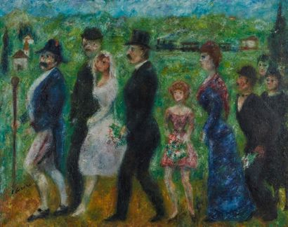  GOERG Edouard Joseph (1893-1969) 
"Le mariage rural » 
Huile sur toile, signé en...