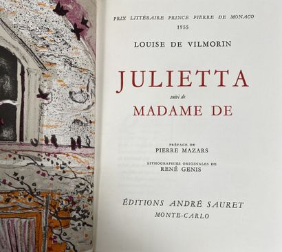  [Louise de Vilmorin:Julietta ,Madame De].Edité à Monte-Carlo par André Sauret en...