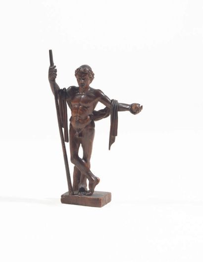 Boxwood statuette representing a naked draped...