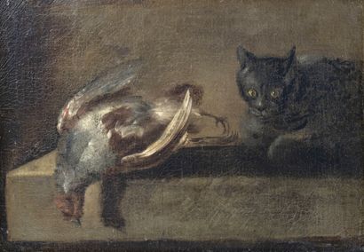 Ecole XIXème siècle 
Nature-Morte au chat...